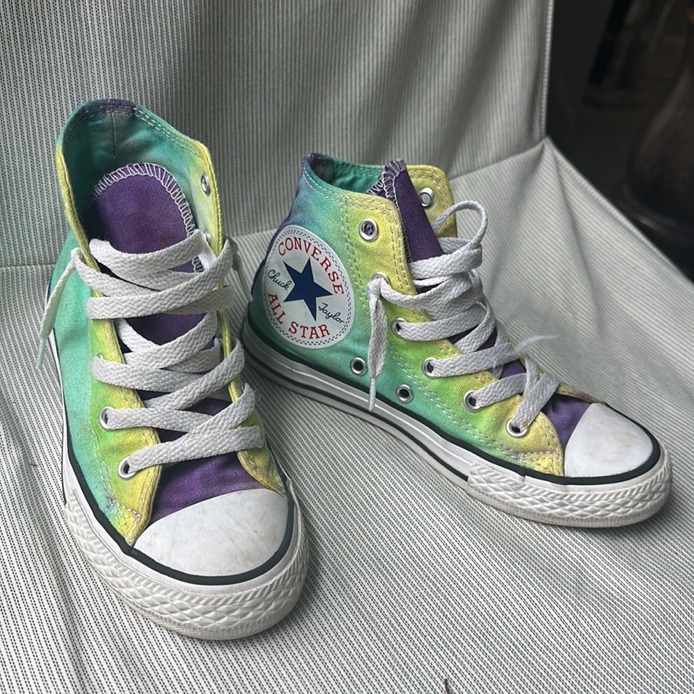 Hand dyed Mardi Gras Youth Converse US 13